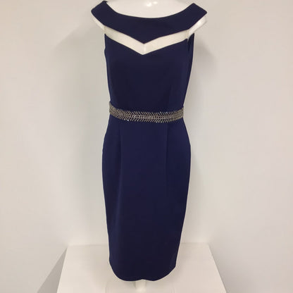 BNWT Little Mistress Navy Blue Boat Neck Dress w/Beaded Detail Size 12