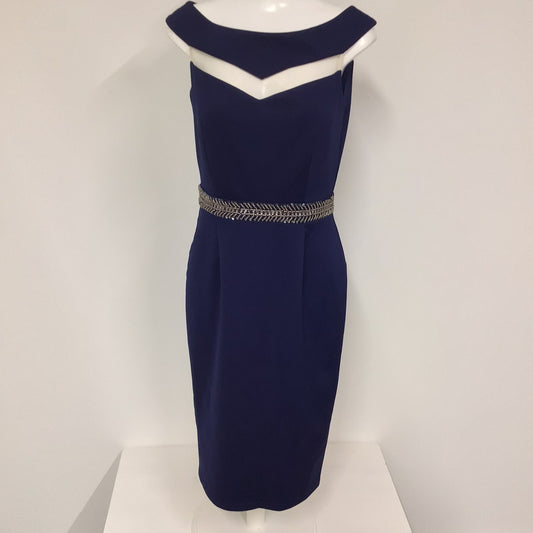 BNWT Little Mistress Navy Blue Boat Neck Dress w/Beaded Detail Size 12