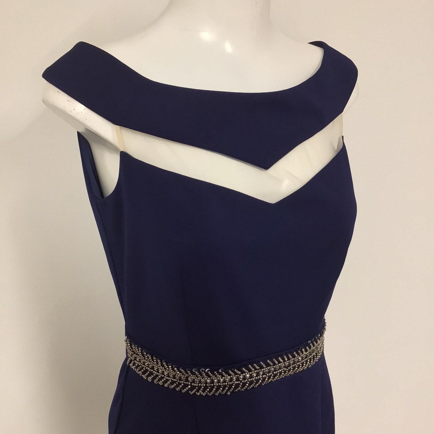 BNWT Little Mistress Navy Blue Boat Neck Dress w/Beaded Detail Size 12