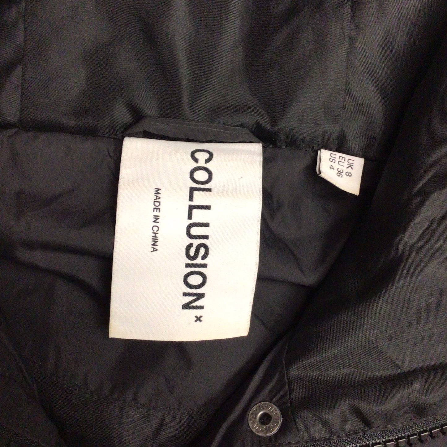 Collusion Black & Cream Nylon & Borg Mix Jacket Size 8