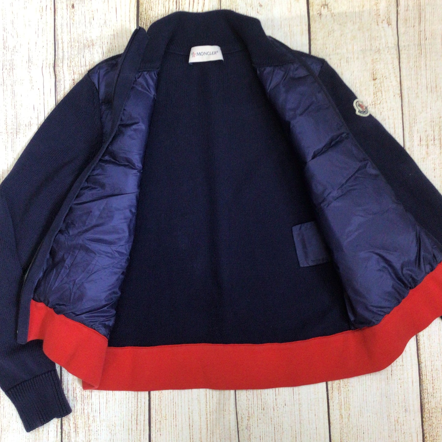 Moncler Maglia Tricot Blue Cotton Down Feather Cardigan Size 10A kids 140cm