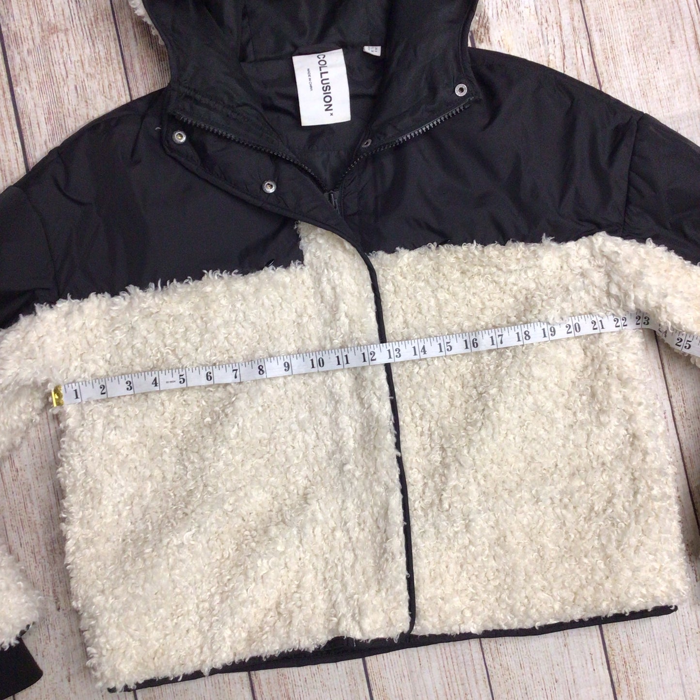 Collusion Black & Cream Nylon & Borg Mix Jacket Size 8