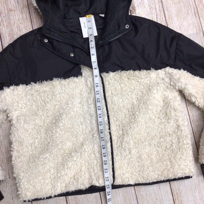 Collusion Black & Cream Nylon & Borg Mix Jacket Size 8