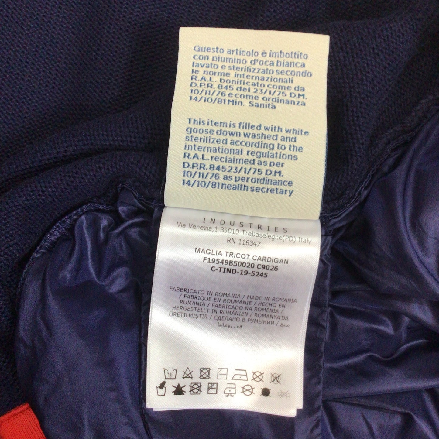 Moncler Maglia Tricot Blue Cotton Down Feather Cardigan Size 10A kids 140cm