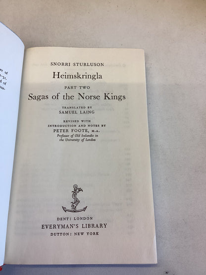 Heimskringla Sagas of The Norse Kings Part Two Everyman's Library 847 Snorri Sturluson