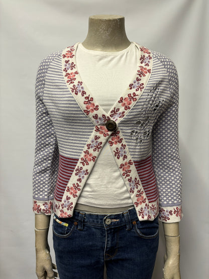 Kenzo Jeans Purple and White Floral Stripe Cardigan Small