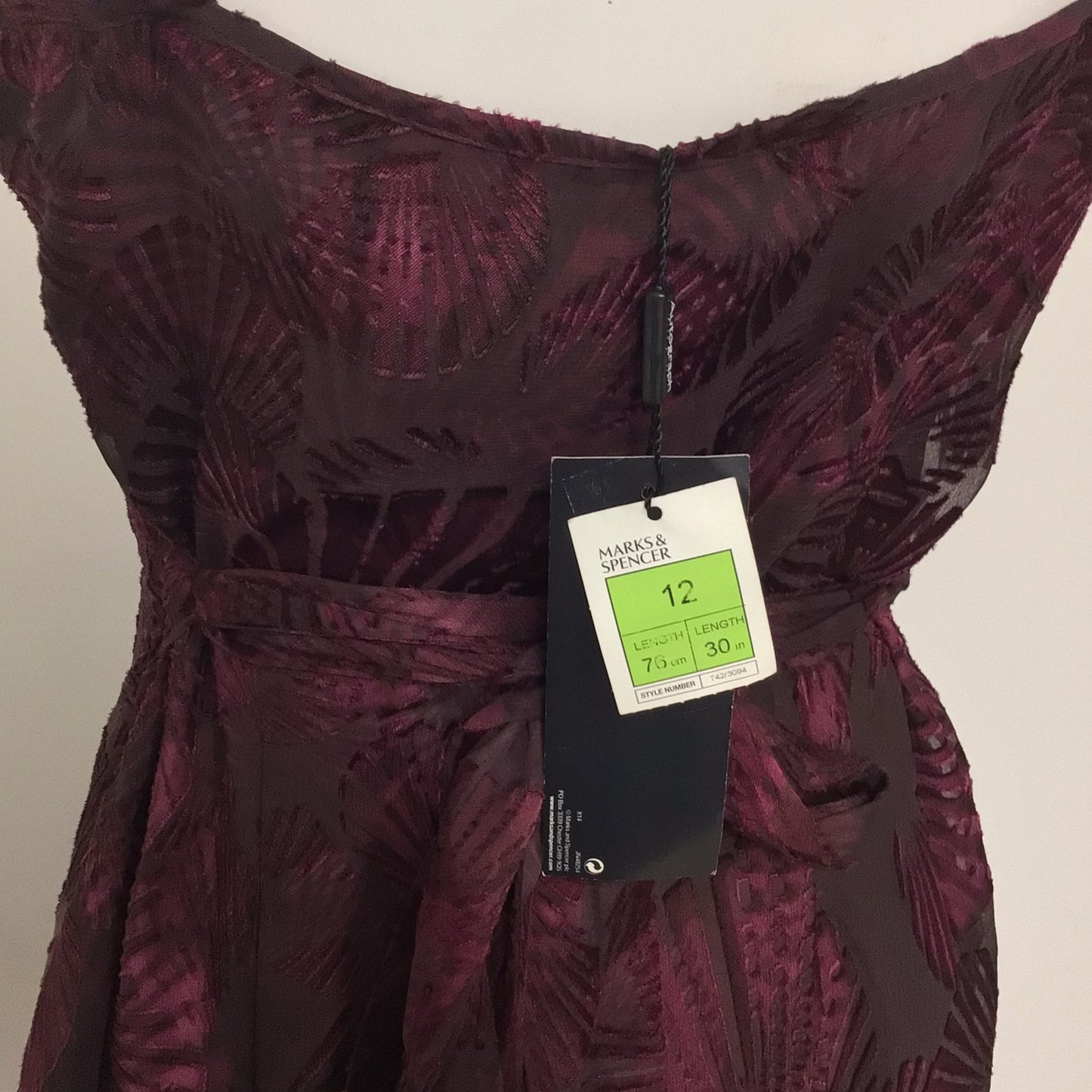 BNWT M&S Autograph Maroon Plum Purple Floral Strappy Dress w/Ties Size 12