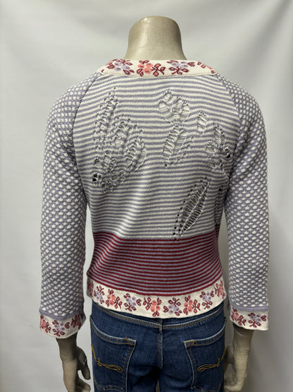 Kenzo Jeans Purple and White Floral Stripe Cardigan Small