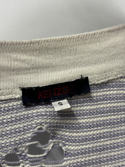 Kenzo Jeans Purple and White Floral Stripe Cardigan Small