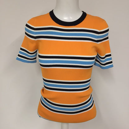 BNWT Karen Millen Orange, Blue, Black Rib Knit Stripe T Shirt Size M