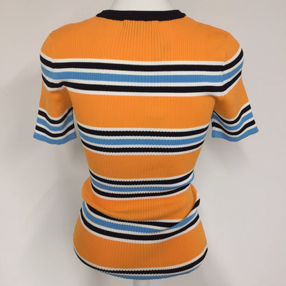 BNWT Karen Millen Orange, Blue, Black Rib Knit Stripe T Shirt Size M