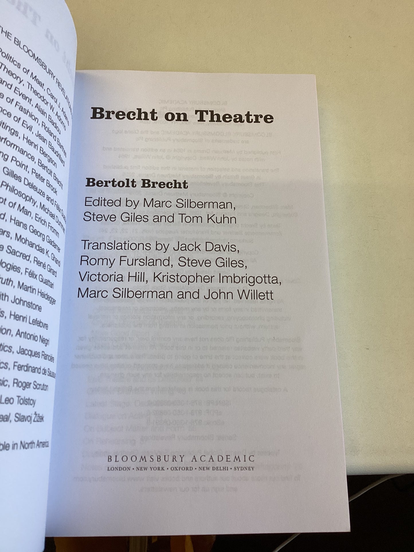 Bertolt Brecht Brecht On Theatre Edited By Marc Silberman Steve Giles and Tom Kuhn