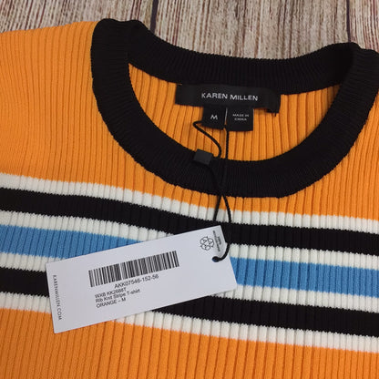 BNWT Karen Millen Orange, Blue, Black Rib Knit Stripe T Shirt Size M