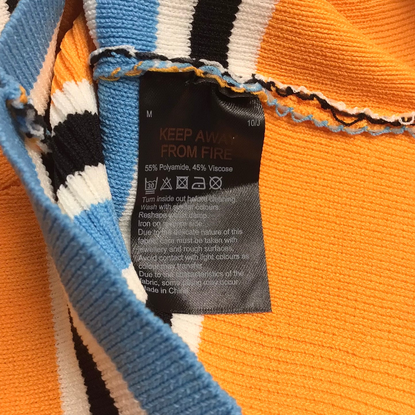 BNWT Karen Millen Orange, Blue, Black Rib Knit Stripe T Shirt Size M