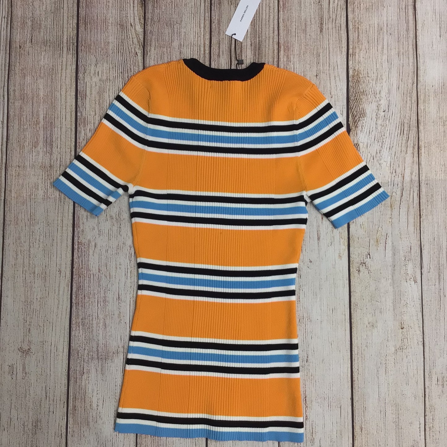 BNWT Karen Millen Orange, Blue, Black Rib Knit Stripe T Shirt Size M