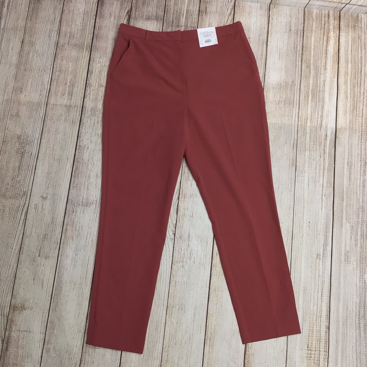 BNWT Topshop Red Rust High Waist Cigarette Trousers Size 14 Regular