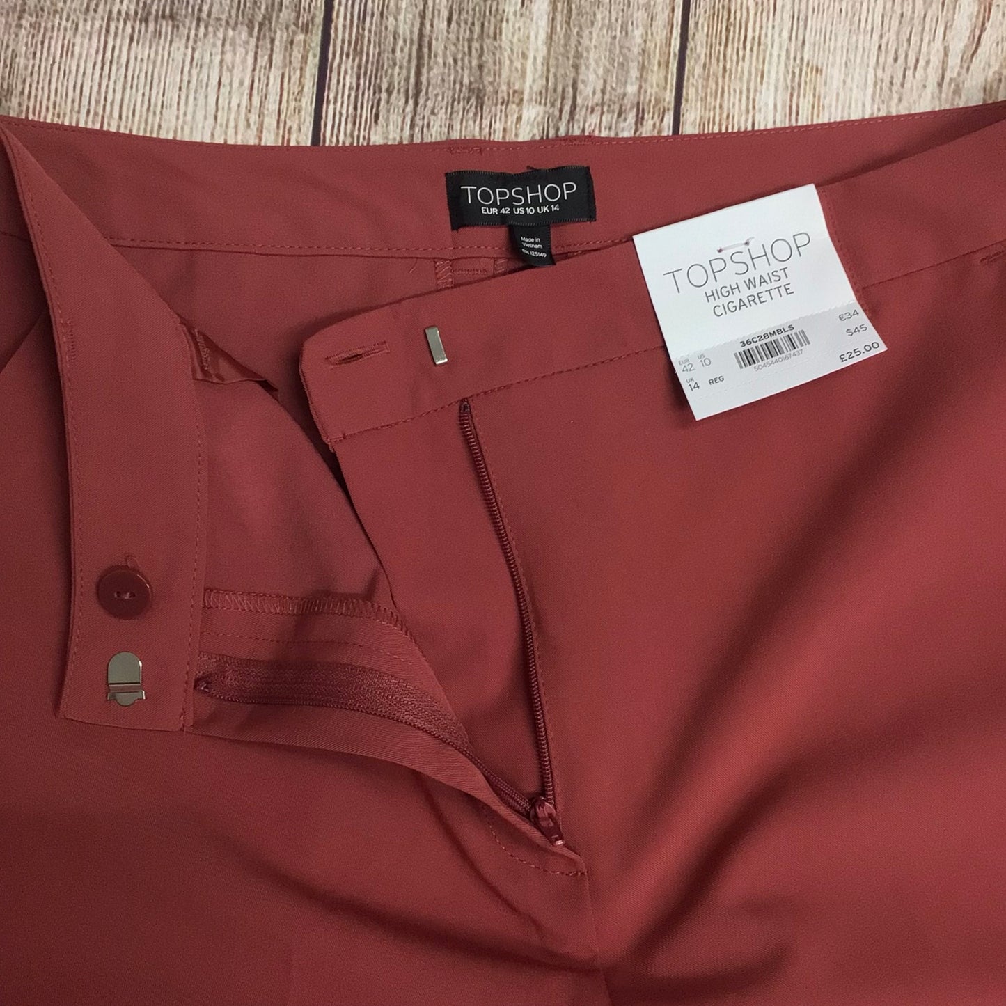 BNWT Topshop Red Rust High Waist Cigarette Trousers Size 14 Regular