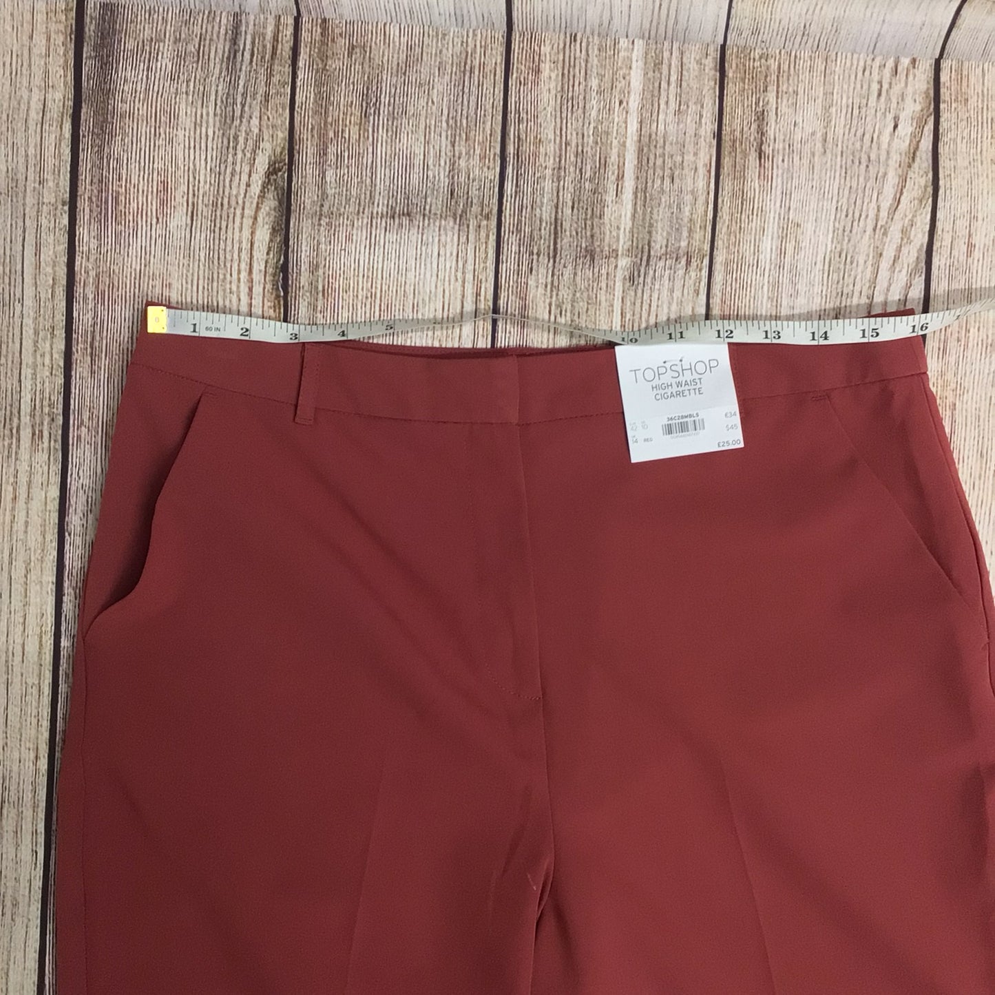 BNWT Topshop Red Rust High Waist Cigarette Trousers Size 14 Regular