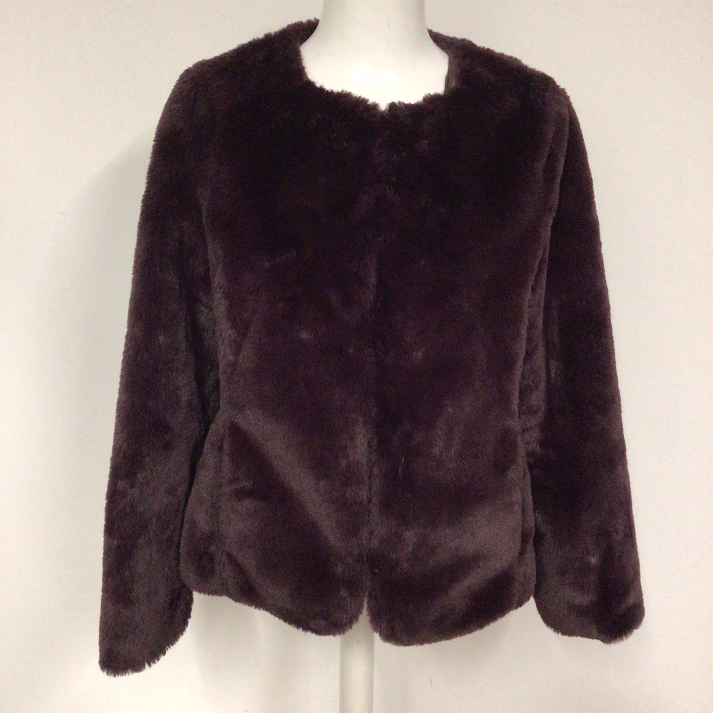 Orsay Mulberry Purple Faux Fur Short Collarless Jacket Size 10 (38 on label)