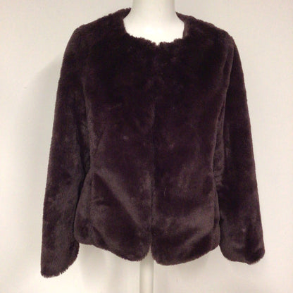 Orsay Mulberry Purple Faux Fur Short Collarless Jacket Size 10 (38 on label)