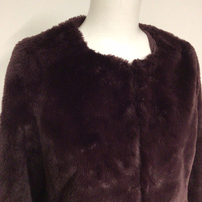 Orsay Mulberry Purple Faux Fur Short Collarless Jacket Size 10 (38 on label)