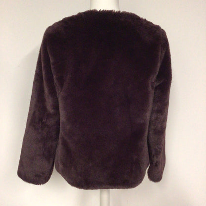 Orsay Mulberry Purple Faux Fur Short Collarless Jacket Size 10 (38 on label)