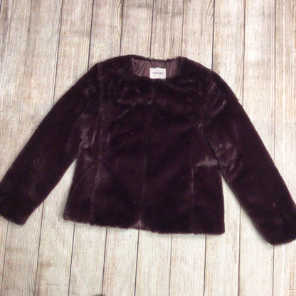 Orsay Mulberry Purple Faux Fur Short Collarless Jacket Size 10 (38 on label)