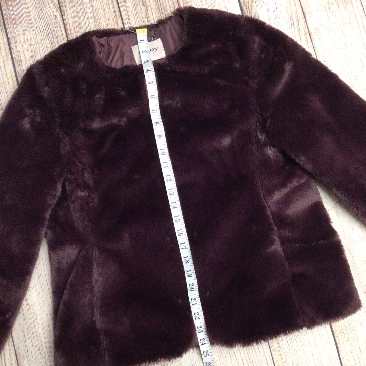 Orsay Mulberry Purple Faux Fur Short Collarless Jacket Size 10 (38 on label)