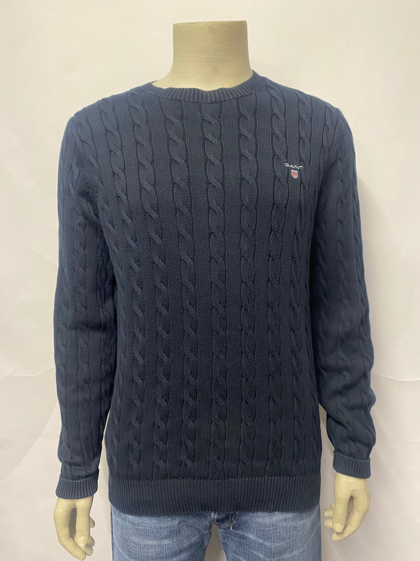 Gant Cable Knit Blue Knitted Sweatshirt Large