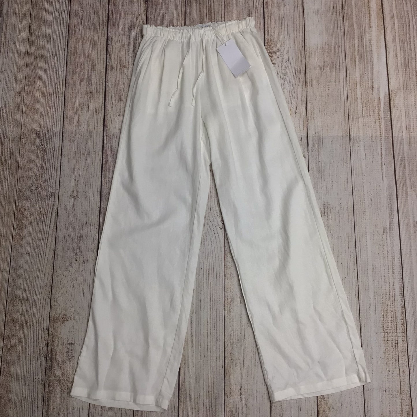 BNWT Bershka Cream/White Linen Blend Trousers w/Elasticated Waist Size S