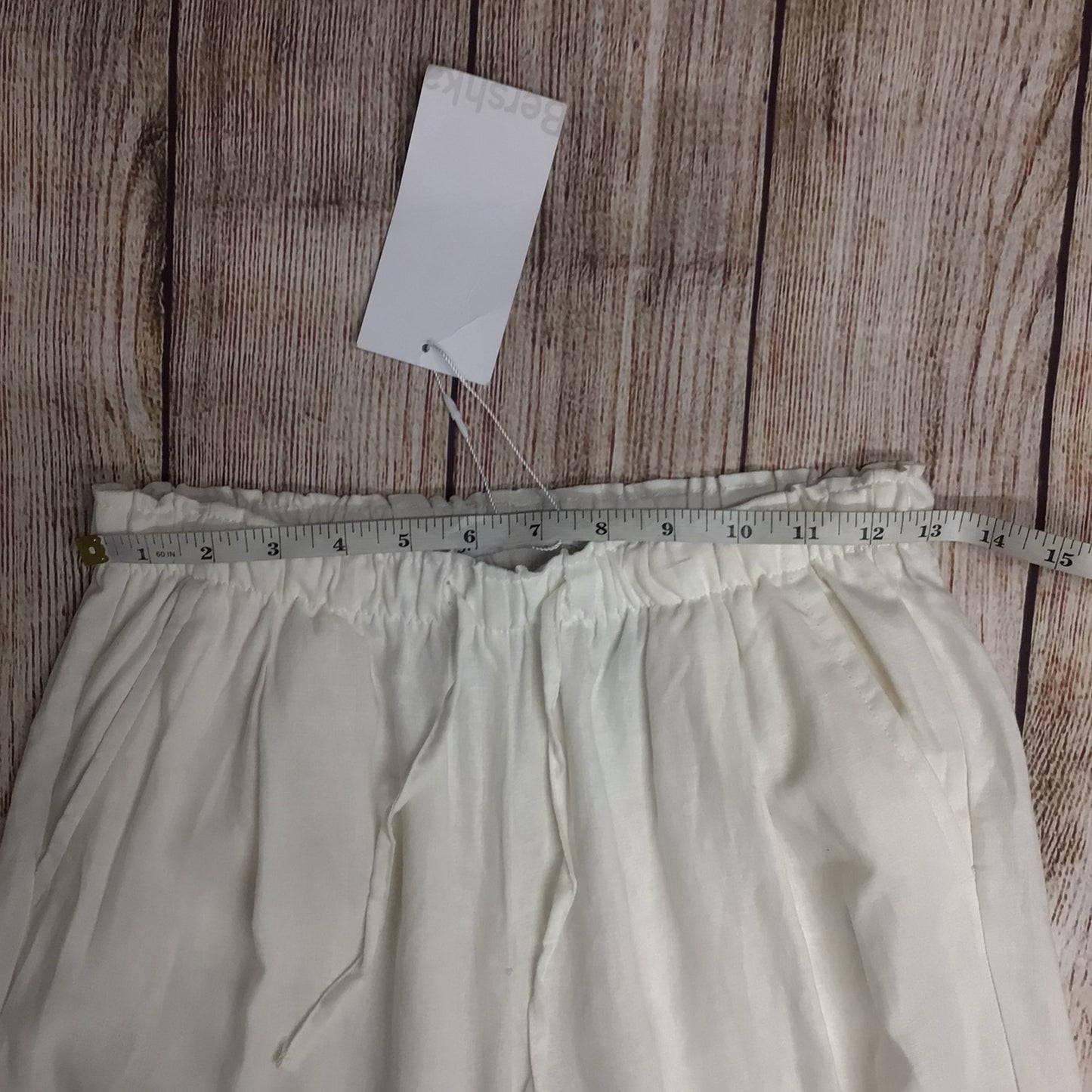 BNWT Bershka Cream/White Linen Blend Trousers w/Elasticated Waist Size S