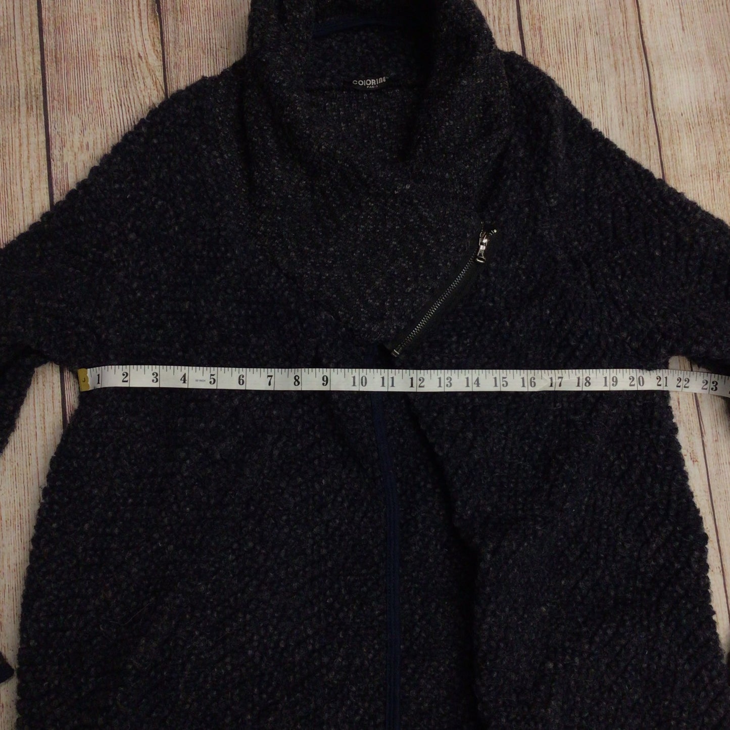 Colorine Paris Made in Italy Grey/Black Wool Blend Wrap Cardigan One Size