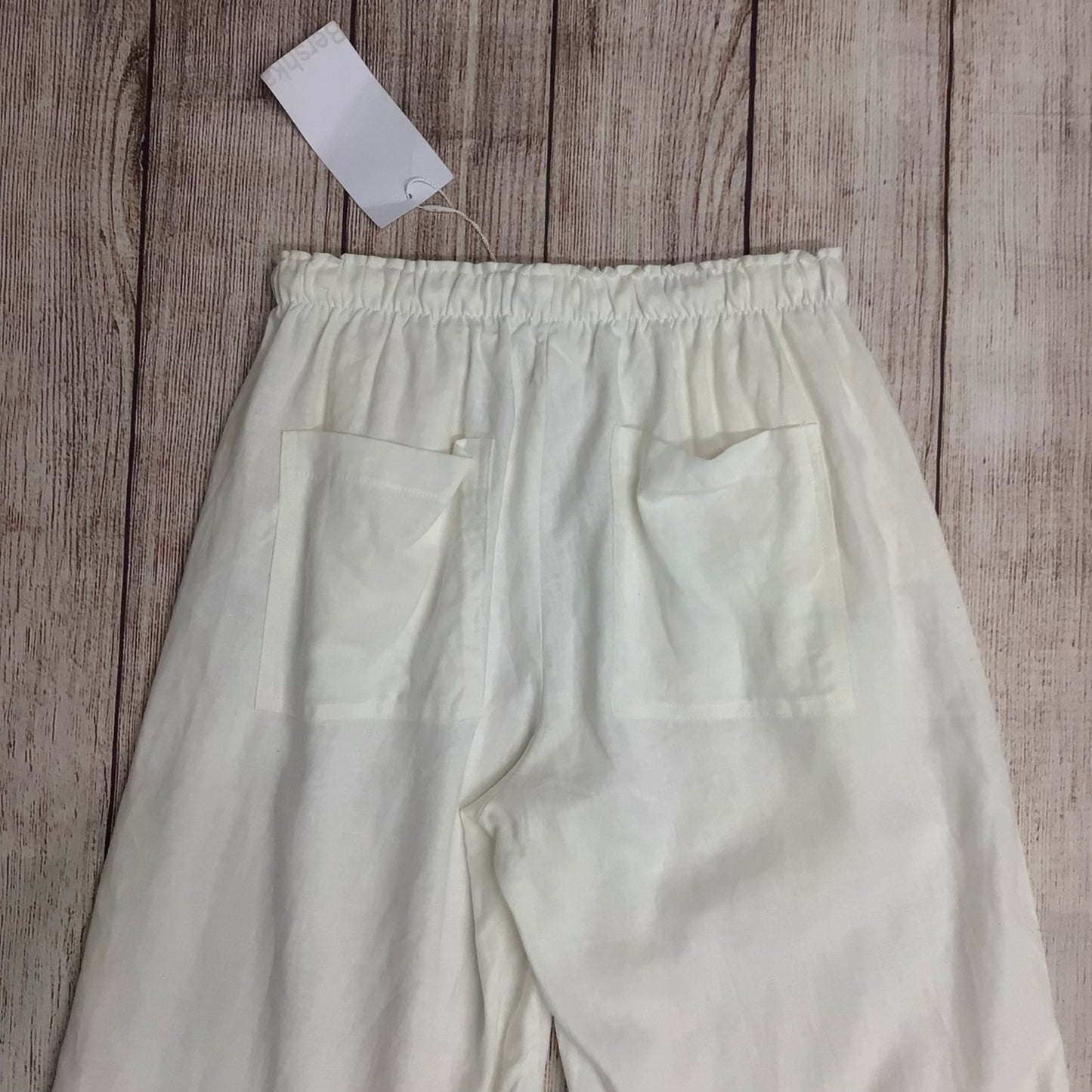 BNWT Bershka Cream/White Linen Blend Trousers w/Elasticated Waist Size S