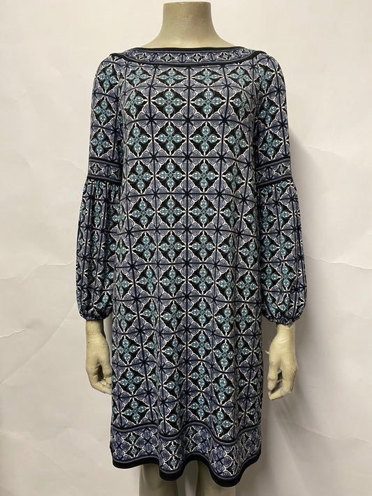 Max Studio Blue Patterned Stretch Shift Dress Small