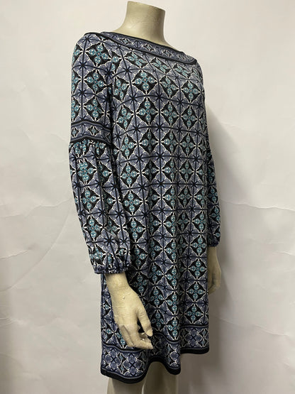 Max Studio Blue Patterned Stretch Shift Dress Small