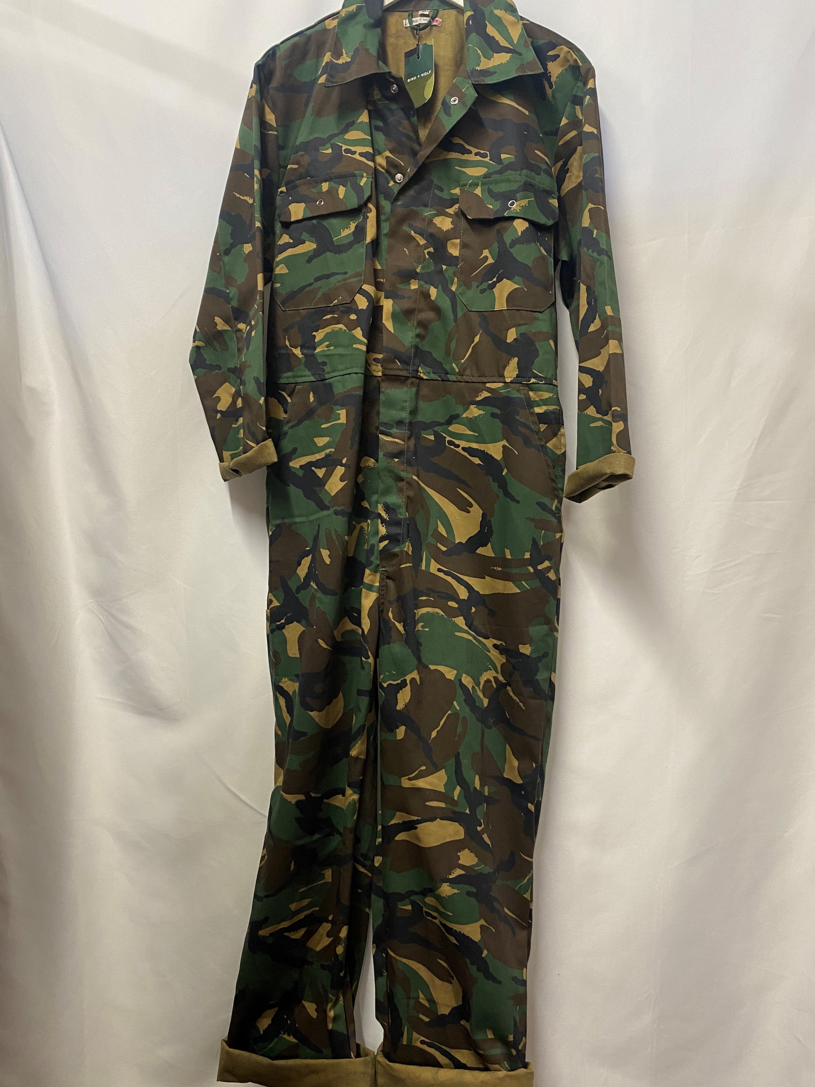 Bird and Wolf Green Camo Print Boiler Suit Medium BNWT – Shop for Shelter