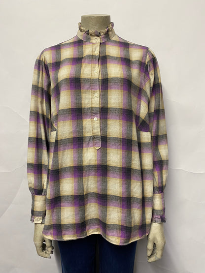 Hartford Purple Chequered Ruffle Blouse Small