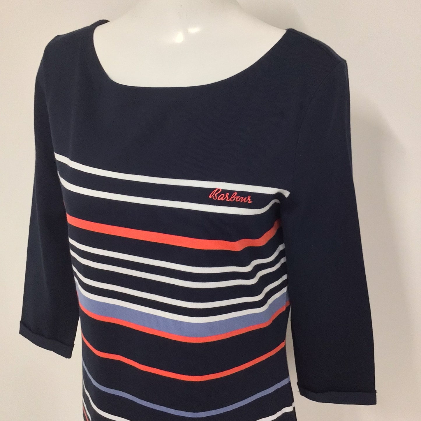 BNWT Barbour Blue & Red Alongshore Stripe 100% Cotton Dress Size 12