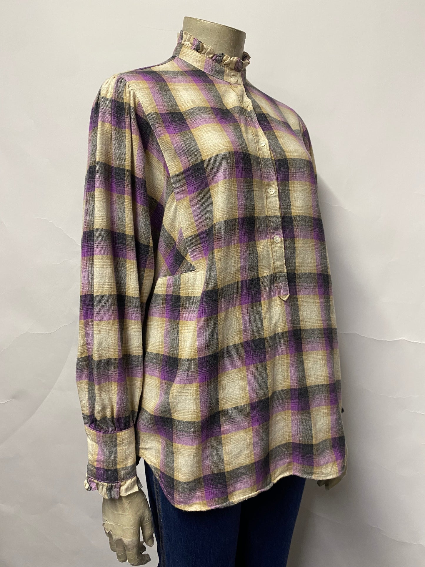 Hartford Purple Chequered Ruffle Blouse Small