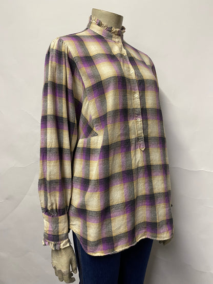 Hartford Purple Chequered Ruffle Blouse Small