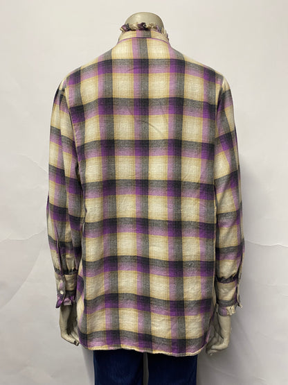 Hartford Purple Chequered Ruffle Blouse Small