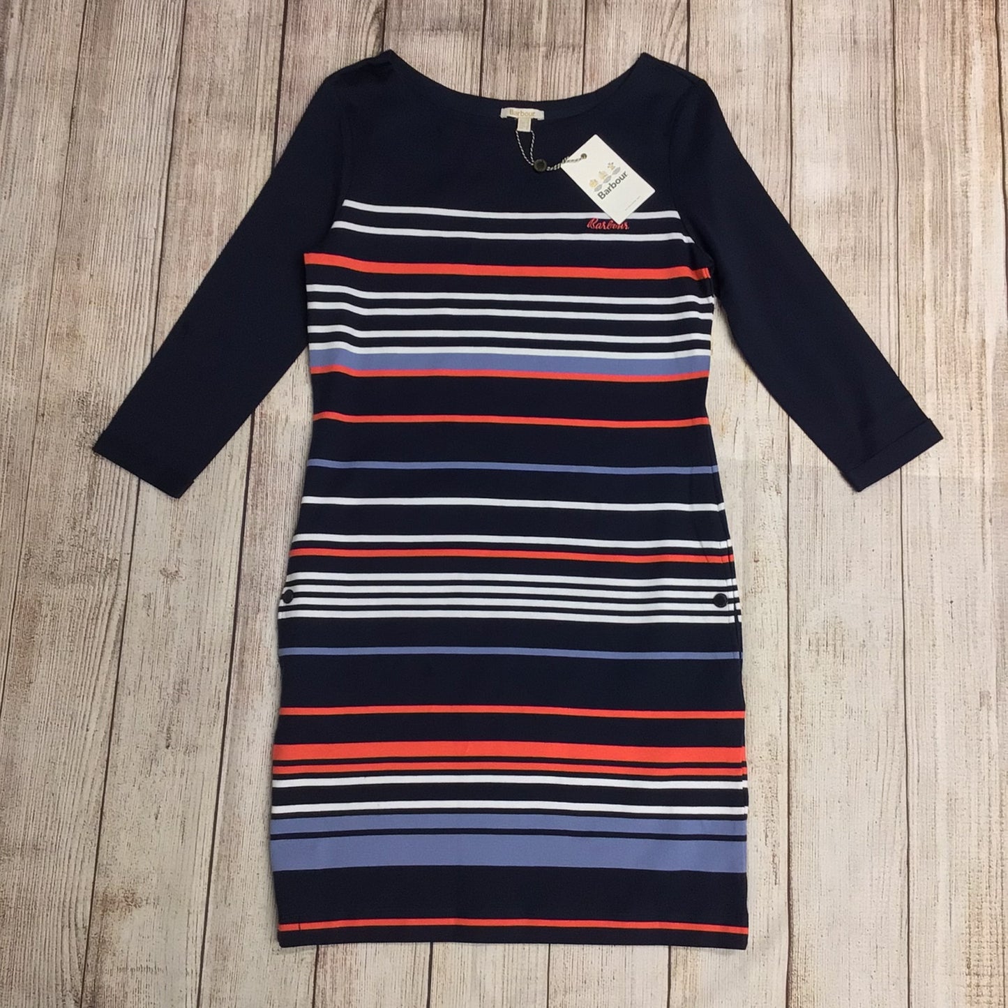 BNWT Barbour Blue & Red Alongshore Stripe 100% Cotton Dress Size 12