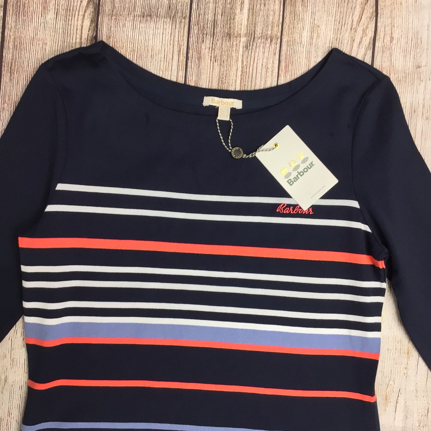 BNWT Barbour Blue & Red Alongshore Stripe 100% Cotton Dress Size 12