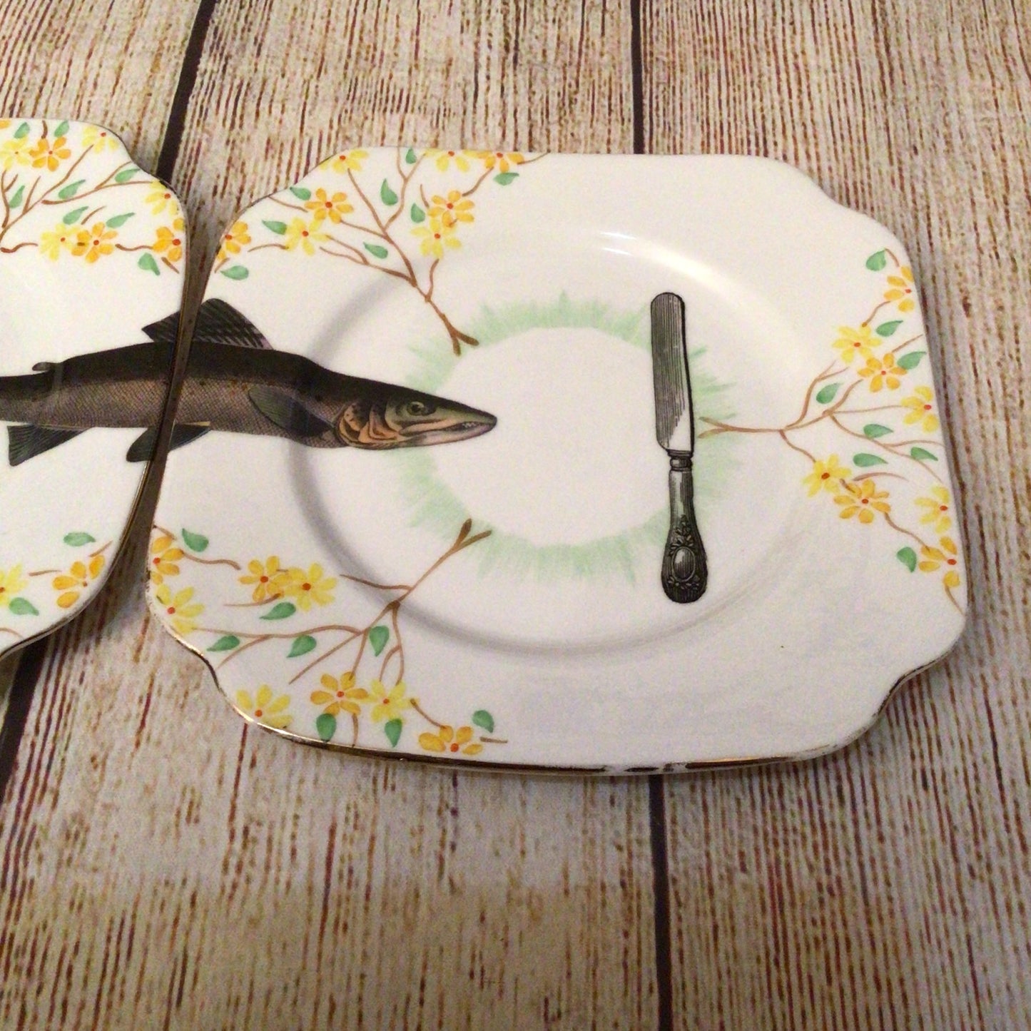 Bell China England Fish Knife Fork Tuck In Design, Alijoe Designs (2x plates)