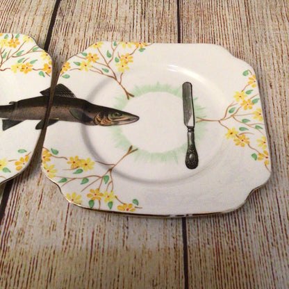 Bell China England Fish Knife Fork Tuck In Design, Alijoe Designs (2x plates)