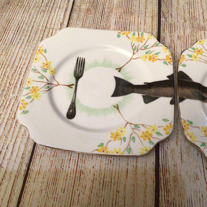 Bell China England Fish Knife Fork Tuck In Design, Alijoe Designs (2x plates)