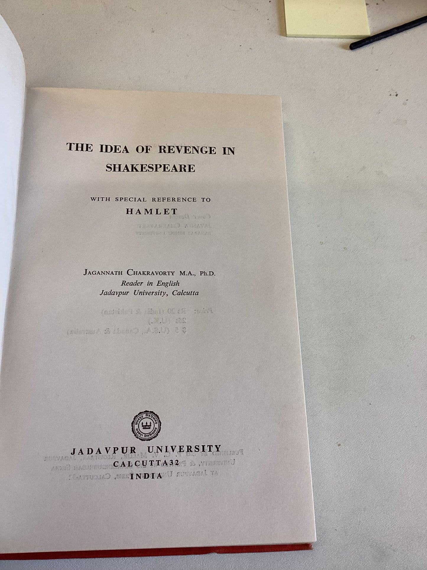 The Idea of Revenge In Shakespeare With Special Reference to Hamlet Jagannath Chakravorty