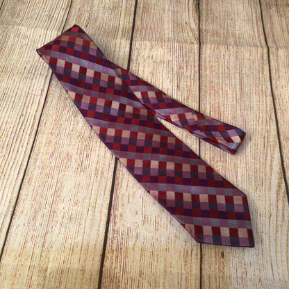 Balmain Pink Red Check Print 100% Silk Tie