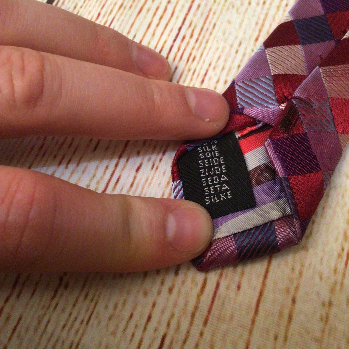 Balmain Pink Red Check Print 100% Silk Tie