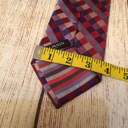 Balmain Pink Red Check Print 100% Silk Tie